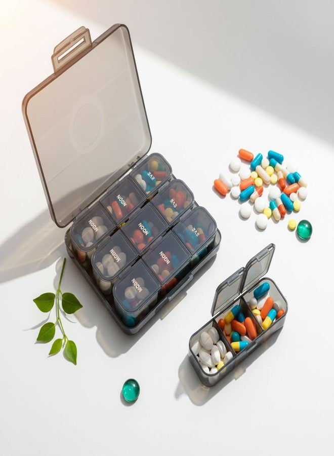 موكا منظم حبوب لمدة 3 أيام، 3 مرات في اليوم، علبة حبوب سفر محمولة مع حجرات كبيرة، مقاومة للرطوبة، تصميم بقفل مزدوج - Image 3